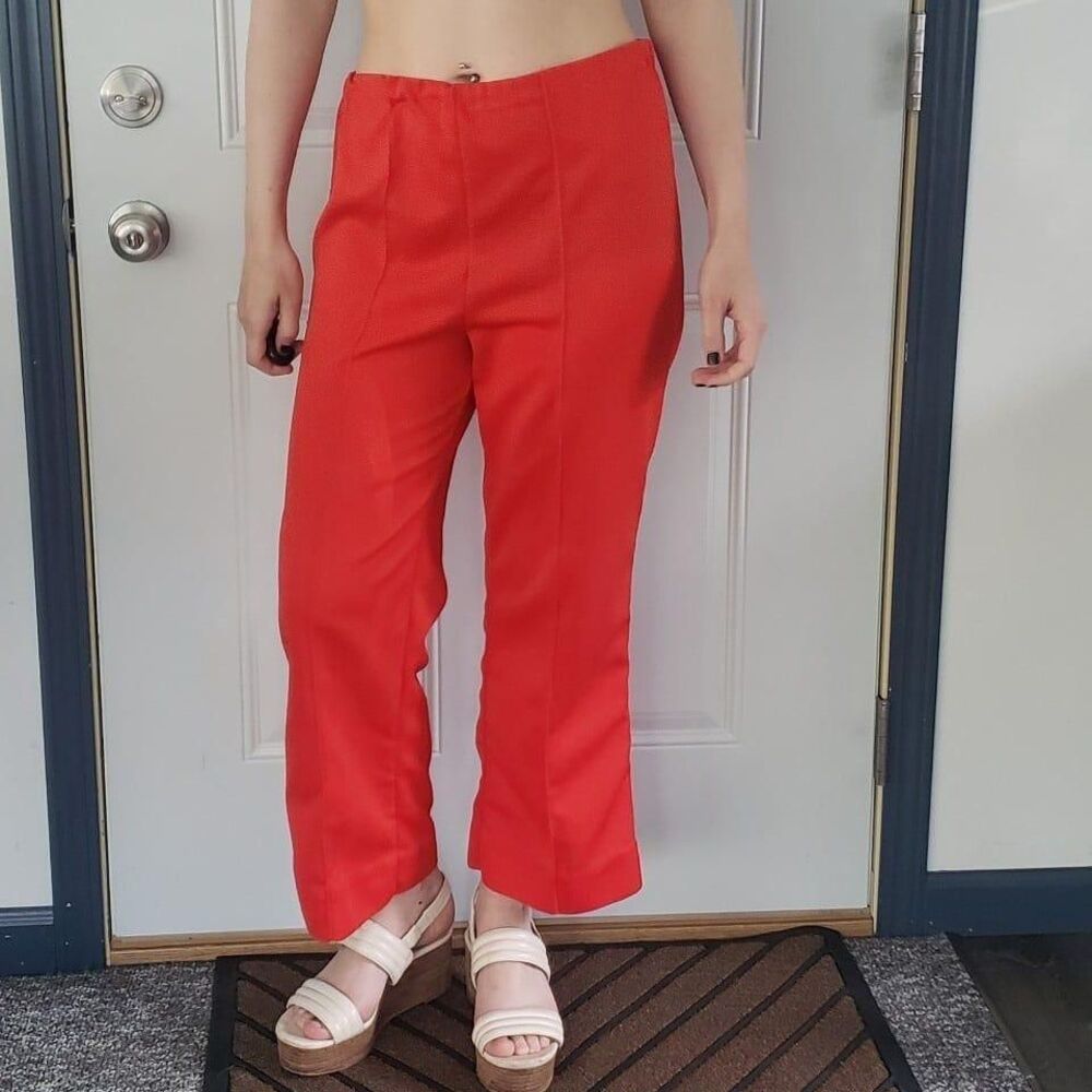 70s Red Pleated Polyester Pants